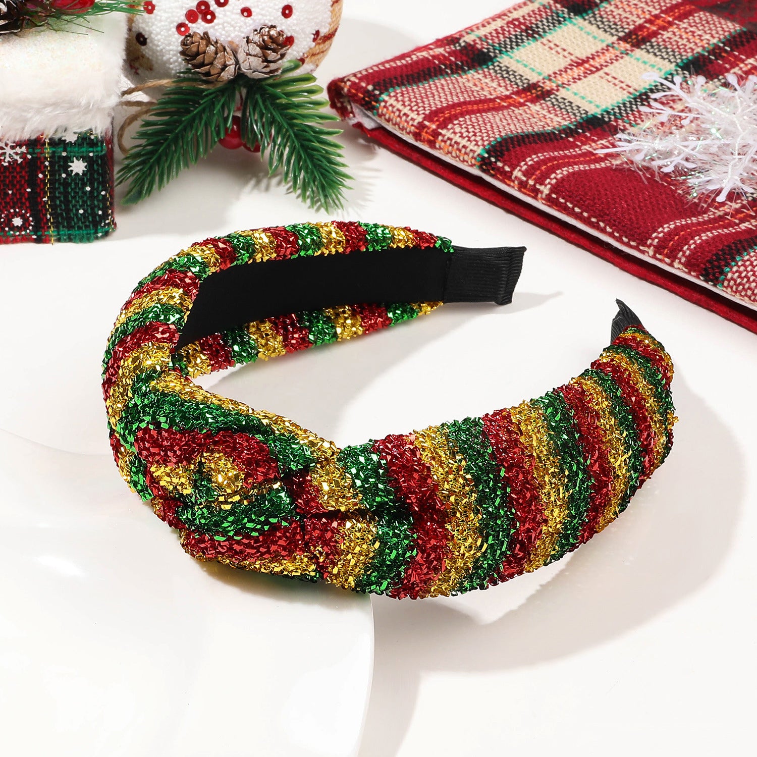 Wholesale Christmas Headbands, Striped Checkered Streamers, High Skull Crowns, Knotted Headbands